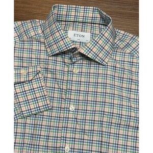 Eton Slim Fit Dress Shirt Multi Color Check Long Sleeve Button Up Sz 15.5/39